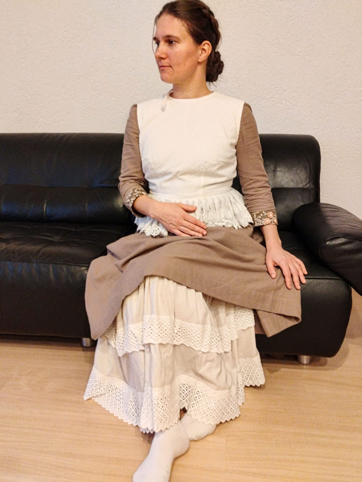 Handmade modest wrap dress made from natural fabric